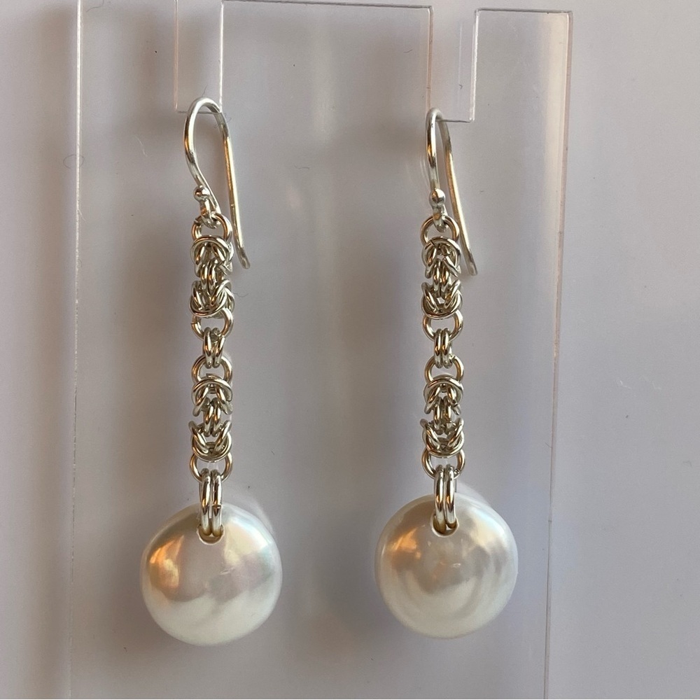 Byzantine Coin Freshwater Pearl Sterling Silver Earrings